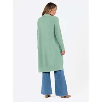 LILLUSORY Long Cardigan Sweaters for Women Fall Trendy Oversized Open Front Winter Coat Blazer 2025 Cozy Chunky Knit Sweater Jacket Outwear Coats Green S