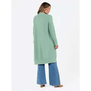 LILLUSORY Long Cardigan Sweaters for Women Fall Trendy Oversized Open Front Winter Coat Blazer 2025 Cozy Chunky Knit Sweater Jacket Outwear Coats Green S