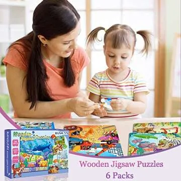 Puzzles for Kids Ages 3-5, 24 Piece Colorful Wooden Puzzles for Toddler Children Learning Educationa...