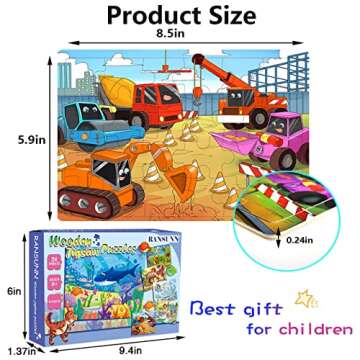 Puzzles for Kids Ages 3-5, 24 Piece Colorful Wooden Puzzles for Toddler Children Learning Educational Puzzles Toys for Boys and Girls (6 Puzzles)