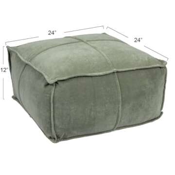 Creative Co-Op Square Cotton Velvet Pouf with Piped Detail, Sage Green