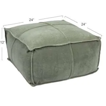 Creative Co-Op Square Cotton Velvet Pouf with Piped Detail, Sage Green
