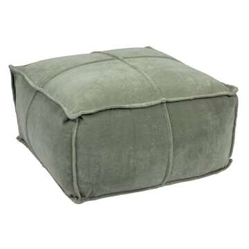 Creative Co-Op Square Cotton Velvet Pouf with Piped Detail, Sage Green