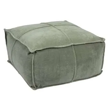 Creative Co-Op Square Cotton Velvet Pouf with Piped Detail, Sage Green
