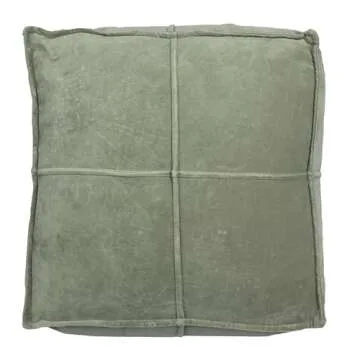 Creative Co-Op Square Cotton Velvet Pouf with Piped Detail, Sage Green