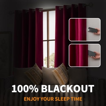 BULBUL Velvet Blackout Curtains 100% Ruby Red 108" Long