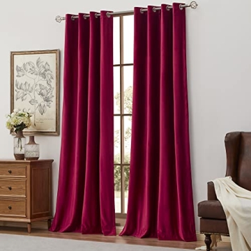 BULBUL Velvet Blackout Curtains 100% Ruby Red 108" Long