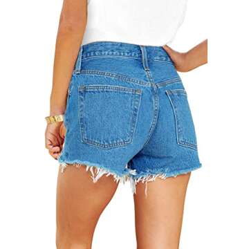 HOCAIES Women's Juniors High Waisted Jean Shorts Frayed Raw Hem Ripped Denim Shorts for Women (12, N...