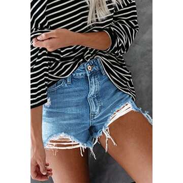 HOCAIES Women's High Waisted Ripped Denim Shorts for Summer