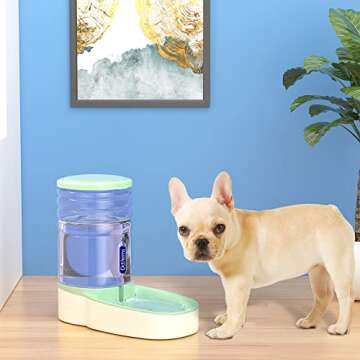 Octhems Automatic pet Water Dispenser Automatic cat Water Gravity Dog Water 1 Gallon Double Bowl Design, Suitable for Small and Medium-Sized Dogs and Cats (Green -Water)