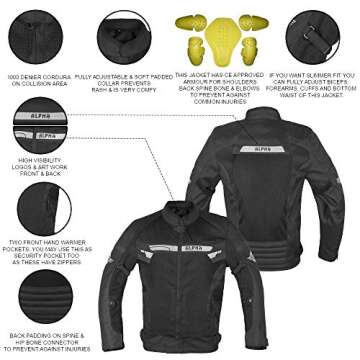 ALPHA CYCLE GEAR BREATHABLE BIKERS RIDING PROTECTION MOTORCYCLE JACKET MESH CE ARMORED (BLACK WIND, ...