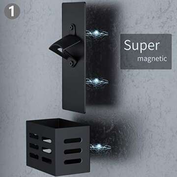 weallbuy Magnetic Bottle Opener with Cap Catcher,Removable Wall Mounted Beer Bottle Opener for Kitchen Fridge,Beer Gifts for Men (black)