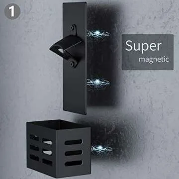 weallbuy Magnetic Bottle Opener with Cap Catcher,Removable Wall Mounted Beer Bottle Opener for Kitchen Fridge,Beer Gifts for Men (black)