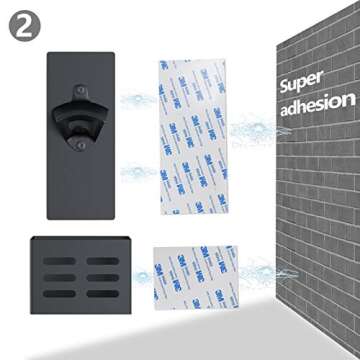 weallbuy Magnetic Bottle Opener with Cap Catcher,Removable Wall Mounted Beer Bottle Opener for Kitchen Fridge,Beer Gifts for Men (black)