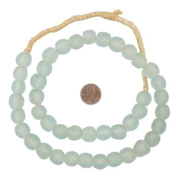 The Bead Chest African Recycled Glass Beads Handmade in Ghana Clear Aqua 14mm Strand for Jewelry Mak...