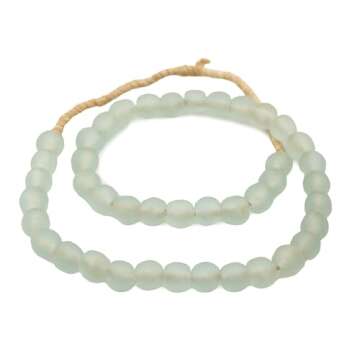 The Bead Chest African Recycled Glass Beads Handmade in Ghana Clear Aqua 14mm Strand for Jewelry Making, Crafts, and Home Decor I Approximately 40-45 Beads