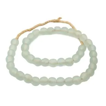 The Bead Chest African Recycled Glass Beads Handmade in Ghana Clear Aqua 14mm Strand for Jewelry Making, Crafts, and Home Decor I Approximately 40-45 Beads