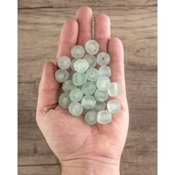 The Bead Chest African Recycled Glass Beads Handmade in Ghana Clear Aqua 14mm Strand for Jewelry Making, Crafts, and Home Decor I Approximately 40-45 Beads