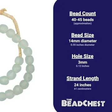 The Bead Chest African Recycled Glass Beads Handmade in Ghana Clear Aqua 14mm Strand for Jewelry Making, Crafts, and Home Decor I Approximately 40-45 Beads