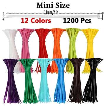1200 Pieces Zip Ties - Multi-Purpose Colored Self-Locking Nylon Cable Ties, 4 Inch for Home, Office,...