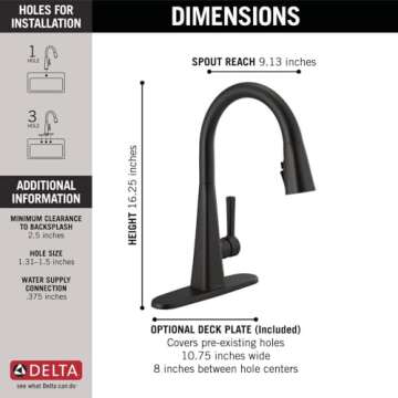 Delta Lenta Matte Black Kitchen Faucets with Powerful Spray