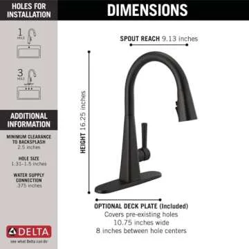 Delta Lenta Matte Black Kitchen Faucets with Powerful Spray
