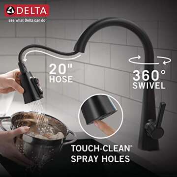 Delta Lenta Matte Black Kitchen Faucets with Powerful Spray