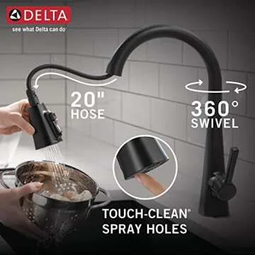 Delta Lenta Matte Black Kitchen Faucets with Powerful Spray