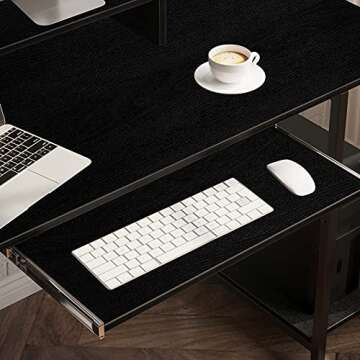 Rolanstar Computer Desk with Hutch and Keyboard Tray, 55" Office Desk with Storage Shelves, Studying Writing Desk Workstation for Home Office, Black