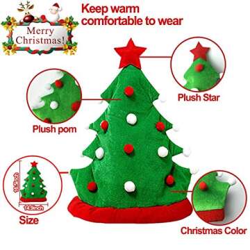 TURNMEON 2 Pack Christmas Tree Hats Plush Red Green Santa Hats Christmas Tree Ball Cap Xmas Ugly Sweater Theme Party Funny Decorations