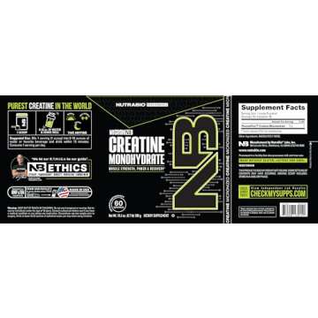 NutraBio Pure Creatine Monohydrate Powder Supplement, Unflavored, (300 g) - Supports Bulk Muscle Energy, Recovery, and Strength - HPLC Tested Pure Grade Creatine Powder Supplement for Men and Women