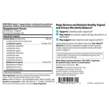 Klaire Labs SFI Health Ther-Biotic Women's - Vaginal Probiotics for Women - Support Healthy Acidic Vaginal pH Balance & Comfort - 25b CFU Lactobacillus & Bifidobacterium, Hypoallergenic (60 Capsules)