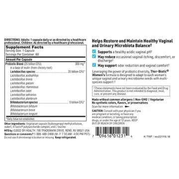 Klaire Labs SFI Health Ther-Biotic Women's - Vaginal Probiotics for Women - Support Healthy Acidic Vaginal pH Balance & Comfort - 25b CFU Lactobacillus & Bifidobacterium, Hypoallergenic (60 Capsules)