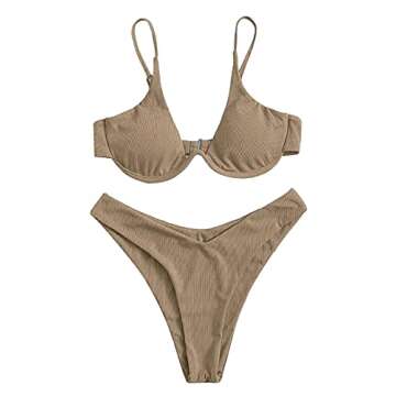 Verdusa Women's Ribbed Mocha Brown Triangle Bikini High Cut