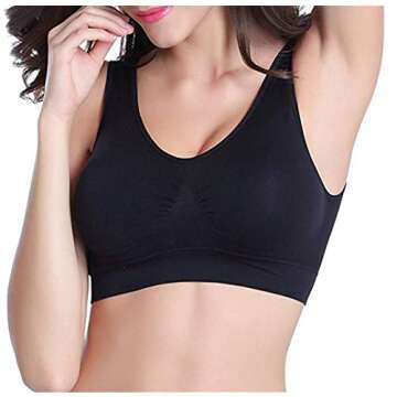 AM CLOTHES Plus Size Sports Bras for Women Wireless Pack Padded Yoga Bra with Removable Pads Large 2...