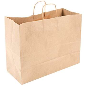 50 Paper Retail/Shopping Bags KRAFT with Rope Handles 16x6x12 TOTE