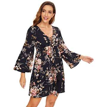 Milumia Floral Print Flared V Neck Mini Dress for Women