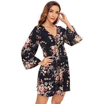 Milumia Floral Print Flared V Neck Mini Dress for Women