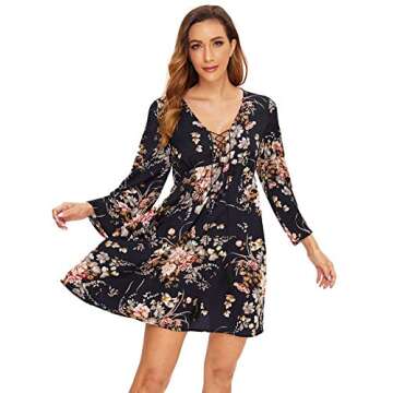 Milumia Floral Print Flared V Neck Mini Dress for Women