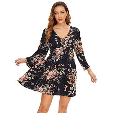 Milumia Floral Print Flared V Neck Mini Dress for Women