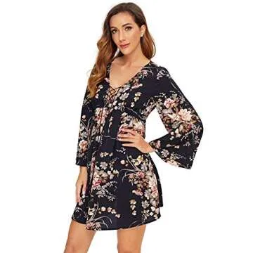 Milumia Floral Print Flared V Neck Mini Dress for Women
