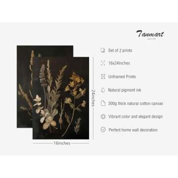 Vintage Floral Wall Art Decor Black Botanical Canvas Art Moody Flower Wall Art Dark Academia Poster ...