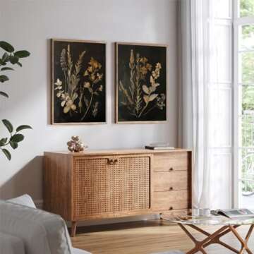 Vintage Floral Wall Art Decor Black Botanical Canvas Art Moody Flower Wall Art Dark Academia Poster Painting Vintage Floral Prints Pictures for Bedroom Living Room 16x24 Inch Set of 2 Unframed