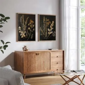 Vintage Floral Wall Art Decor Black Botanical Canvas Art Moody Flower Wall Art Dark Academia Poster Painting Vintage Floral Prints Pictures for Bedroom Living Room 16x24 Inch Set of 2 Unframed