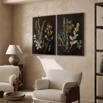 Vintage Floral Wall Art Decor Black Botanical Canvas Art Moody Flower Wall Art Dark Academia Poster Painting Vintage Floral Prints Pictures for Bedroom Living Room 16x24 Inch Set of 2 Unframed