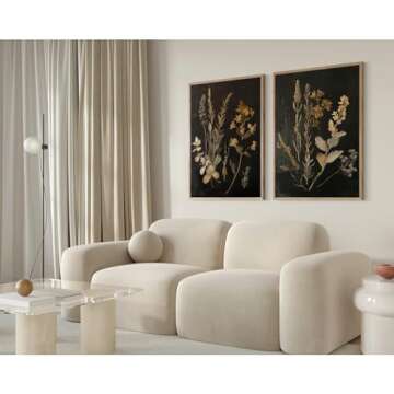 Vintage Floral Wall Art Decor Black Botanical Canvas Art Moody Flower Wall Art Dark Academia Poster Painting Vintage Floral Prints Pictures for Bedroom Living Room 16x24 Inch Set of 2 Unframed