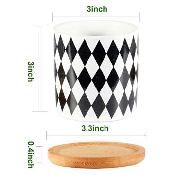 ZOUTOG Succulent Pots, 3 inch Ceramic Mini Succulent Planter Pot, Geometric Pattern Round Small Flower Pots with Drainage and Bamboo Tray, Pack of 6 - Plants Not Included