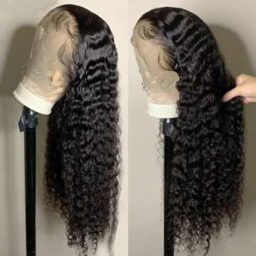 Tuneful 13x6 Deep Wave Lace Front Wigs Human Hair Pre Plucked 220% Density Deep Curly Lace Frontal W...