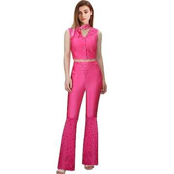 HLENOK Margot Robbie Halloween Costume Cowgirl Outfit Movie 2023 Doll Adult Women Girls Pink 70s 80s Disco Halloween Cosplay (Adult, Large)