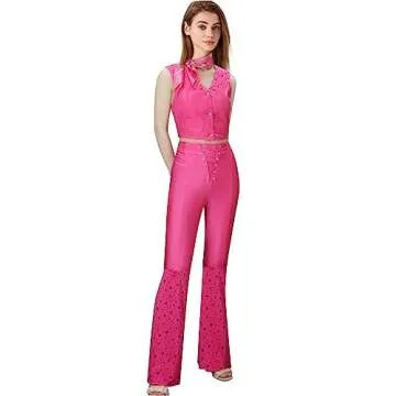 HLENOK Margot Robbie Halloween Costume Cowgirl Outfit Movie 2023 Doll Adult Women Girls Pink 70s 80s Disco Halloween Cosplay (Adult, Large)